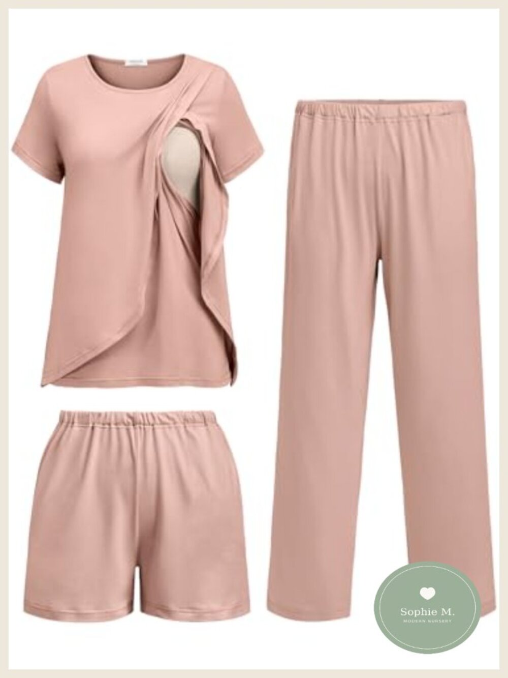 3-Piece Maternity Nursing Pajama Set with Adjustable Waistband
